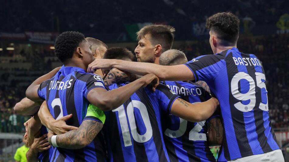 Festejo del Inter ante el Milan por la Champions League. Foto: EFE.