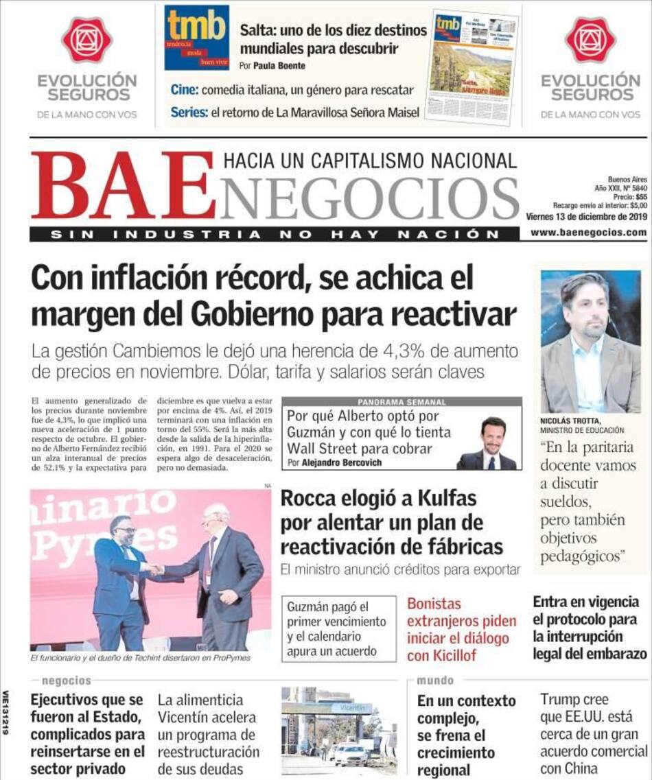 Tapas de diarios, BAE viernes 13 de diciembre de 2019