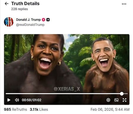Donald Trump publicó un video en el que aparecen Barack y Michelle Obama como monos.
