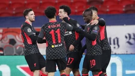 Festejo del Liverpool ante el Leipzig por Champions League, REUTERS