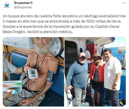 La empresa utilizó Twitter para comunicar sobre el rescate. Foto: Twitter (@Grupomar).