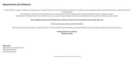 Tarjeta Visa - estafa por mail