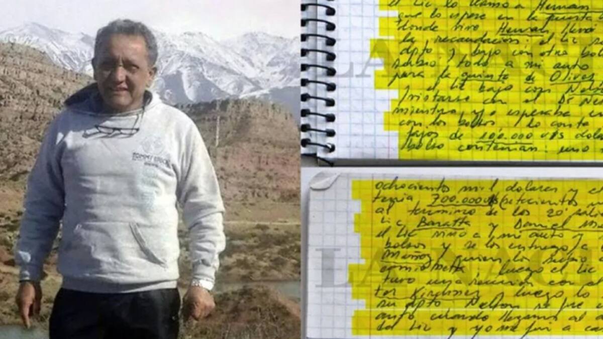 El chofer Oscar Centeno y sus cuadernos.