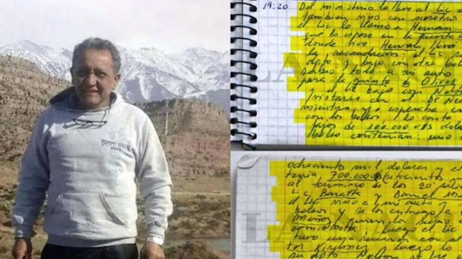 El chofer Oscar Centeno y sus cuadernos.