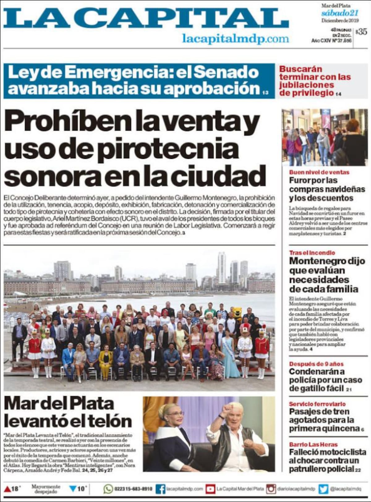 Tapas de diarios, La Capital, sábado 21 de diciembre de 2019