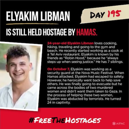 Información de Elyakim Libman cuando todavía era buscado con vida. Foto: Instagram Aipac.