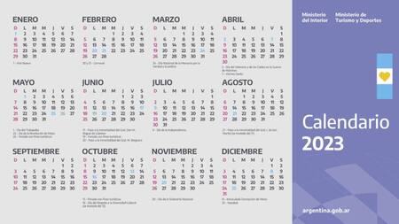 Calendario de feriados 2023. Foto Ministerio del Interior argentina.gob.ar.