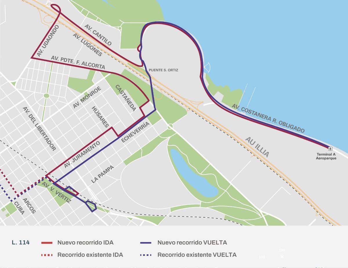 El nuevo recorrido de la línea 114.