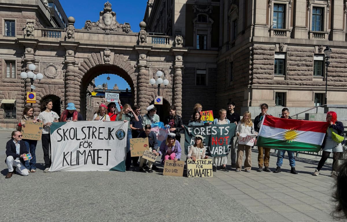 Greta Thunberg junto a otros activistas climáticos en el parlamento de Estocolmo. Foto: Reuters.