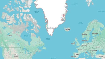 La ubicación de Groenlandia en el mapa. Foto: Google Maps.
