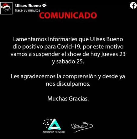 Ulises Bueno dio positivo de Covid-19