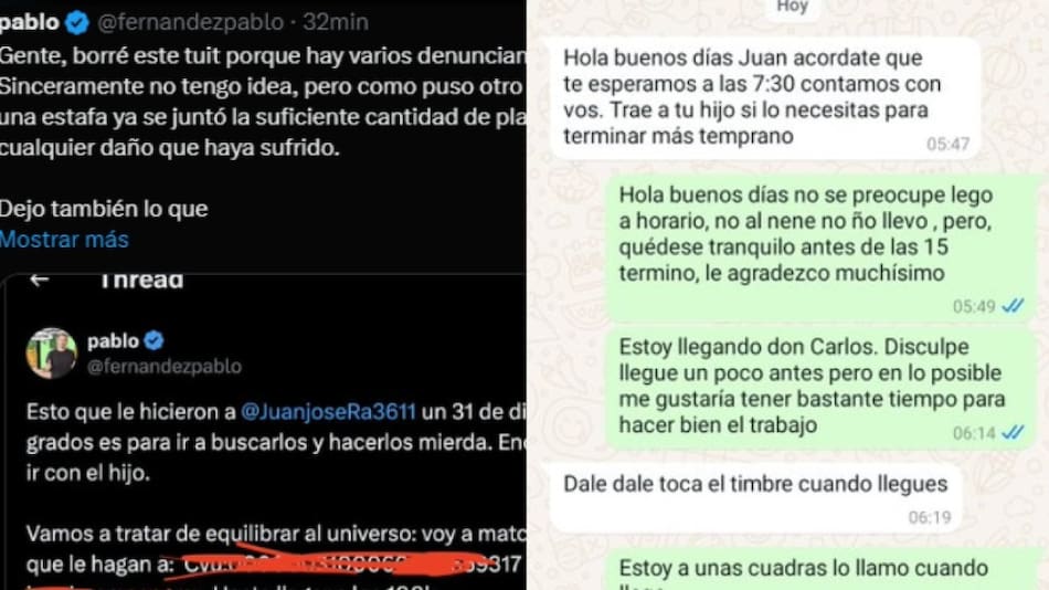 Un albañil aseguró que fue engañado, los usuarios de X lo ayudaron, pero creen que fue un invento para recaudar dinero. Foto captura X