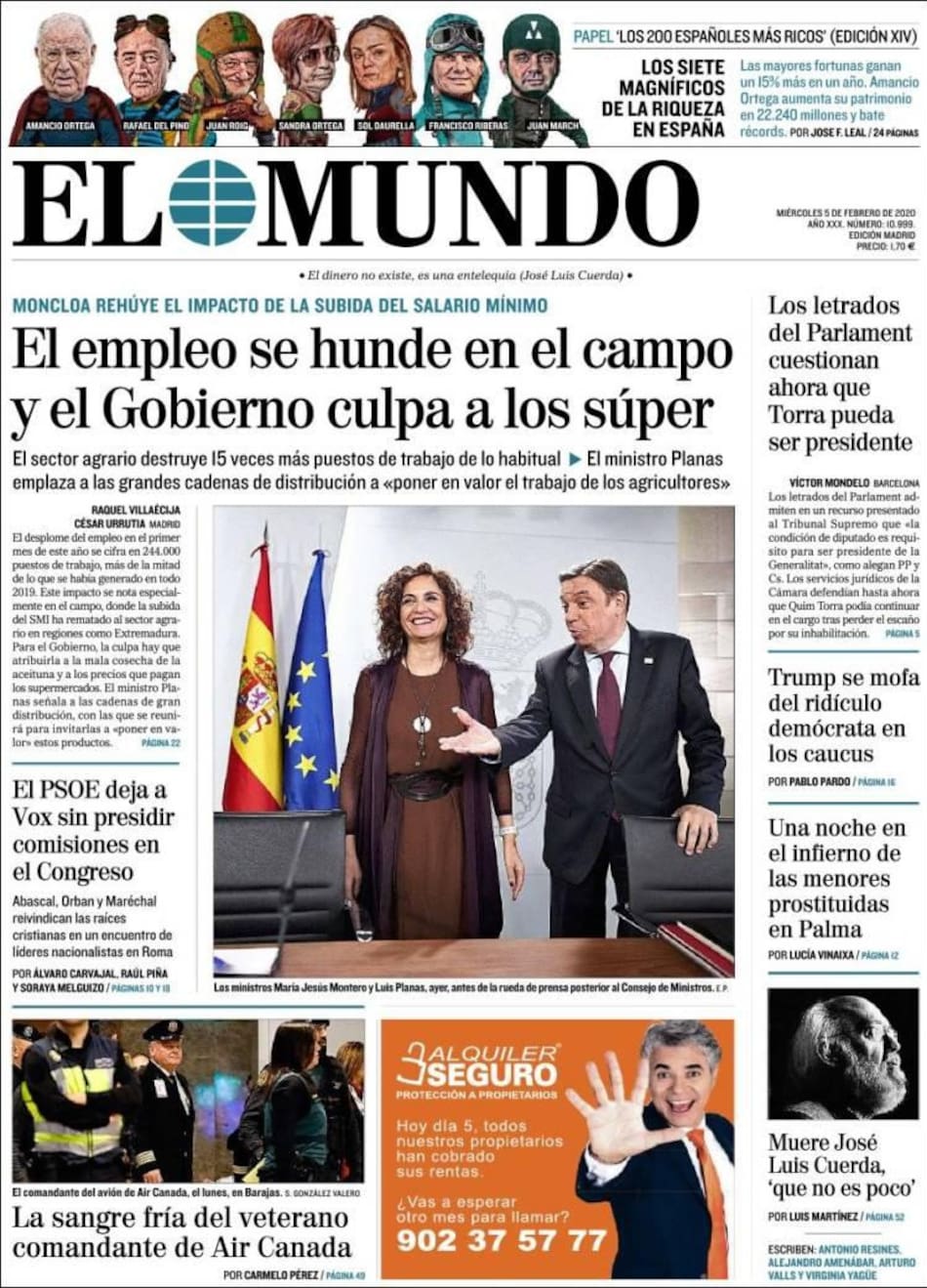 Tapas de Diarios, miércoles 5 de febrero de 2020, EL MUNDO