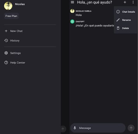 Interfaz de ChatGPT en Android. Foto: captura de pantalla.