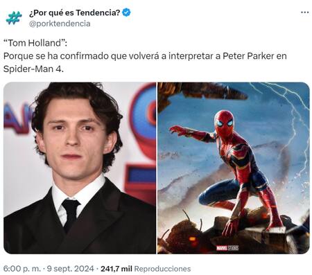 Tom Holland revolucionó las redes con su regreso a Spider-Man. Foto: X.