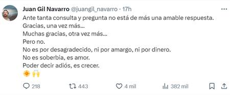 El descargo de Juan Gil Navarro. Foto: X.