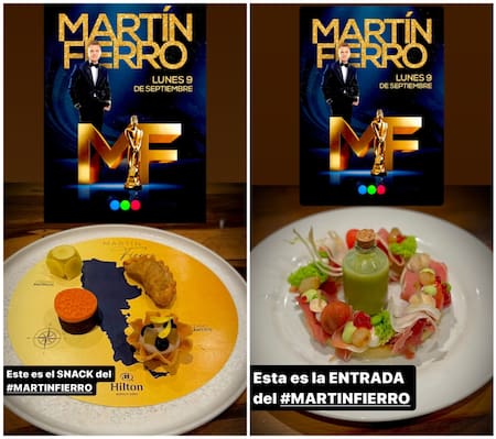 Los platos que van a degustar los invitados a los Martín Fierro 2024. Foto: Instagram.