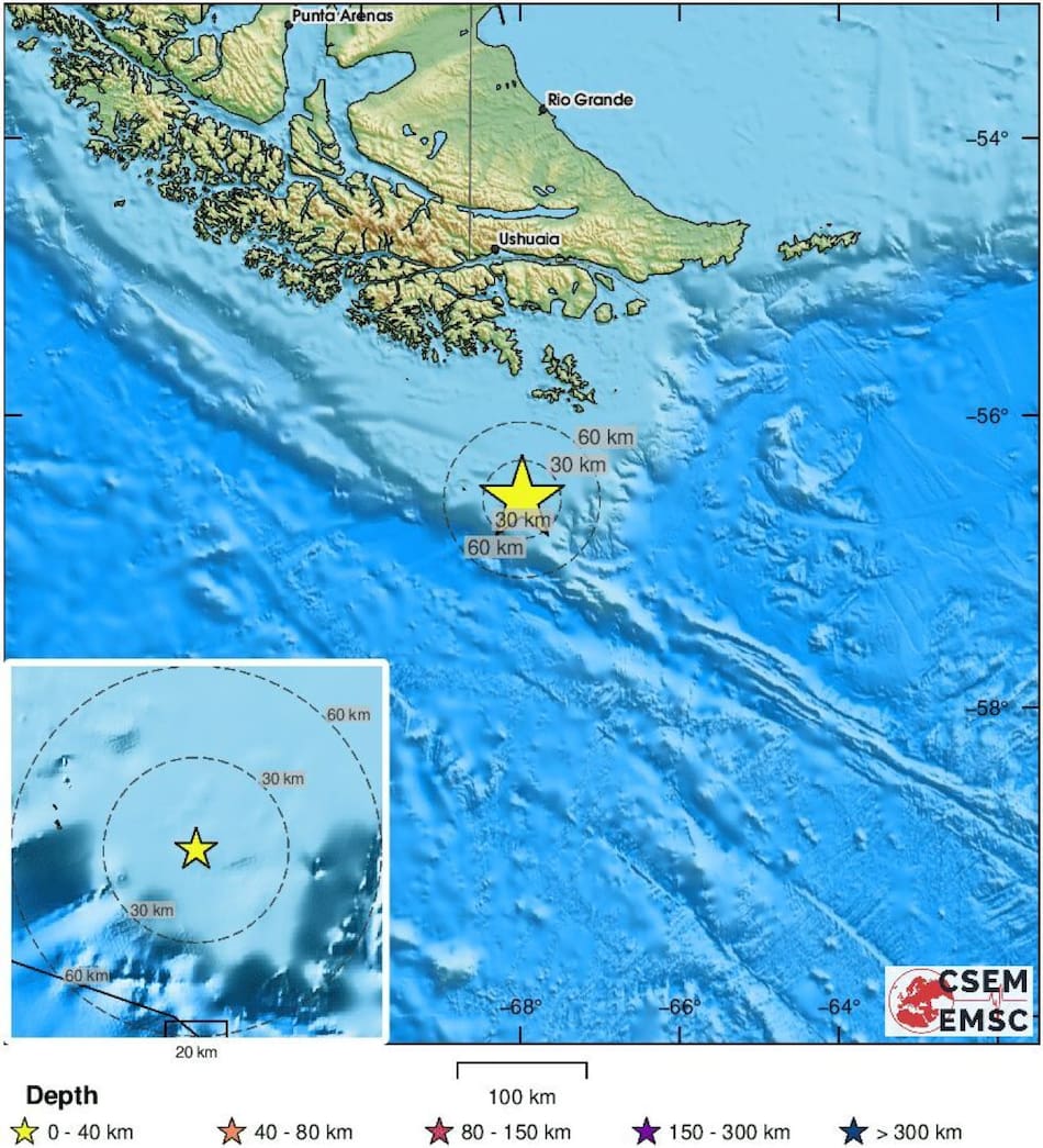 Fuerte sismo a 240 kilómetros de Tierra del Fuego.