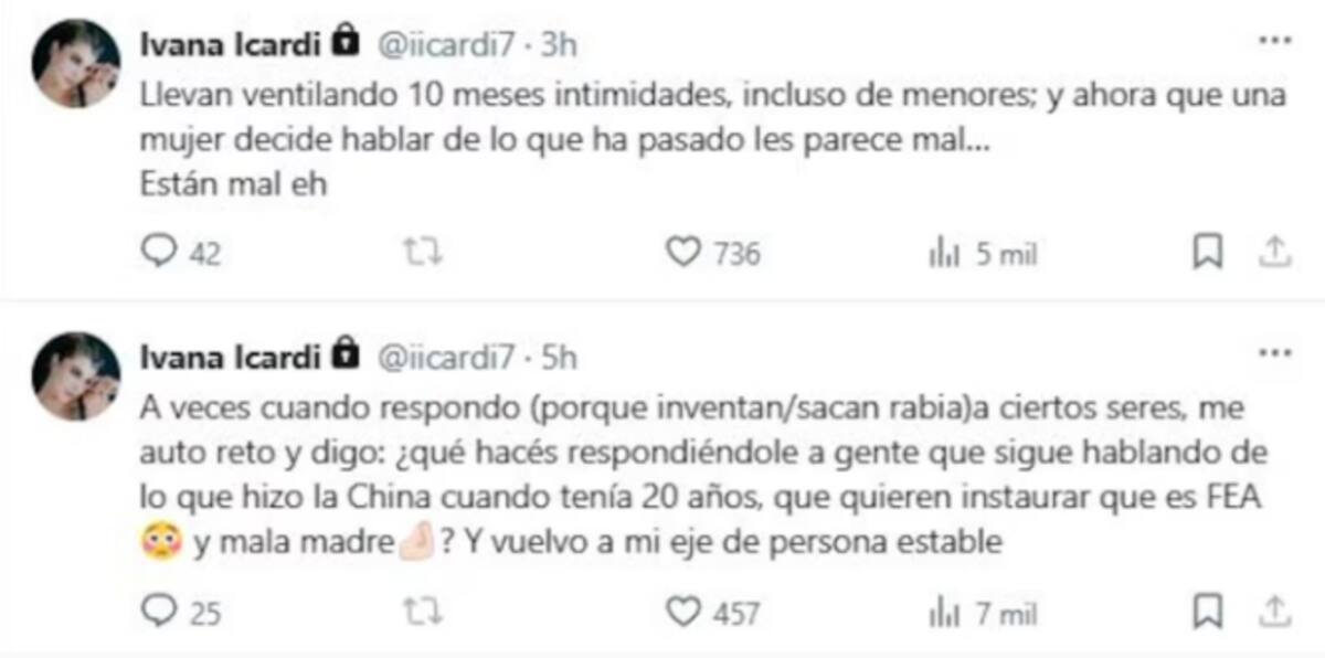 Posteo de Ivana Icardi en defensa de la China Suárez.