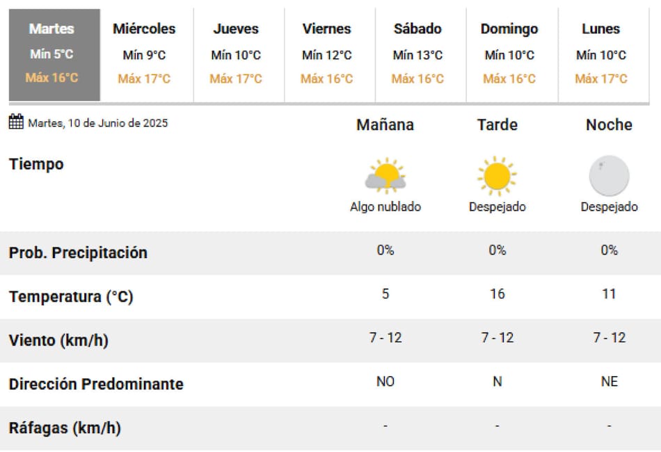 Este martes 10 de junio es el día más frío de la semana en la Ciudad de Buenos Aires. Foto: SMN.
