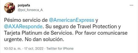 Quejas de usuarios por las tarjetas de American Express. Foto: Twitter.