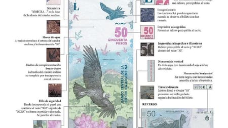 Nuevo billete de 50 pesos - Cóndor andino - Medidas de seguridad