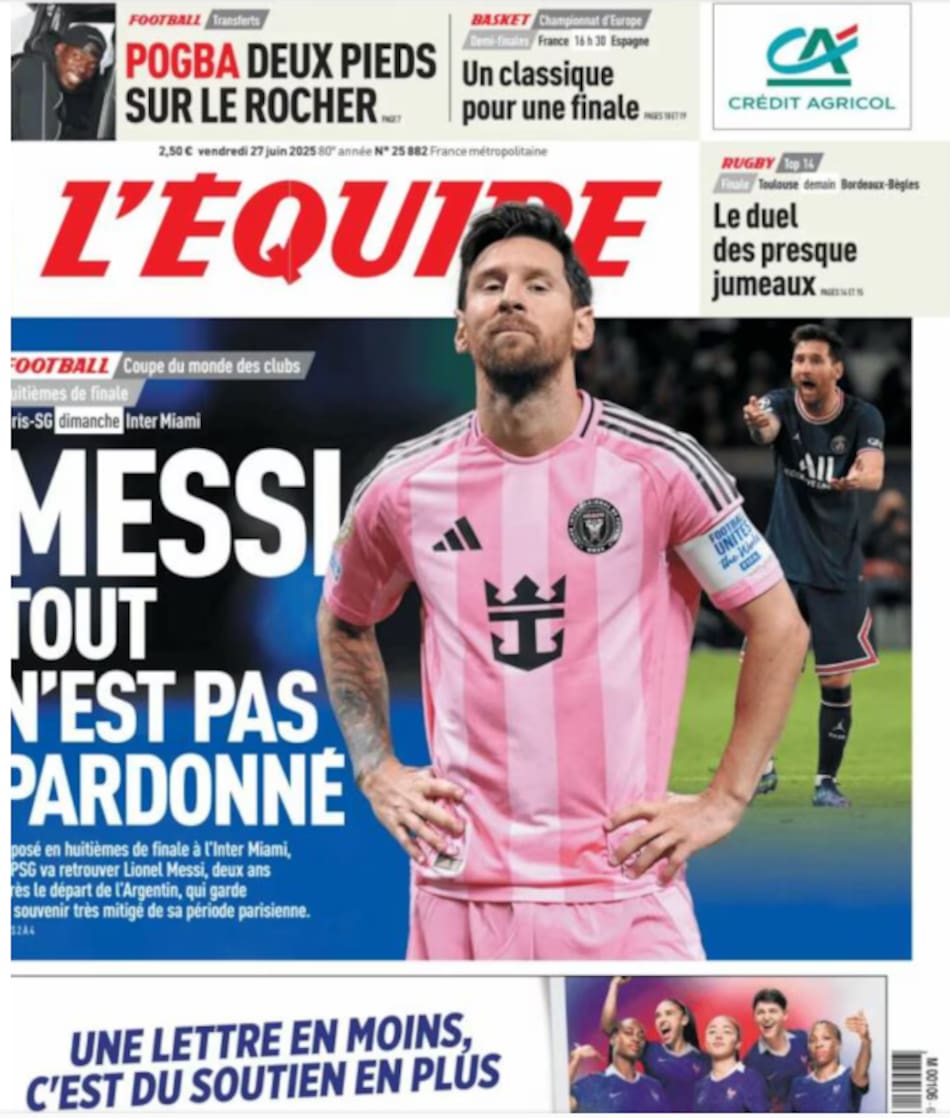 Tapa de L'Equipo para Messi de cara al duelo ante PSG en el Mundial de Clubes.