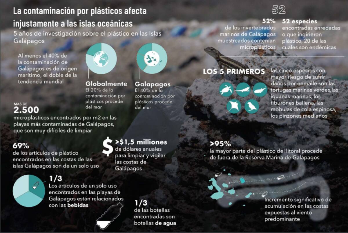 Infografía sobre la contaminación por plásticos en las Islas Galápagos. Foto: Informe de Galápagos Conservation Trust (galapagosconservation.org.uk)