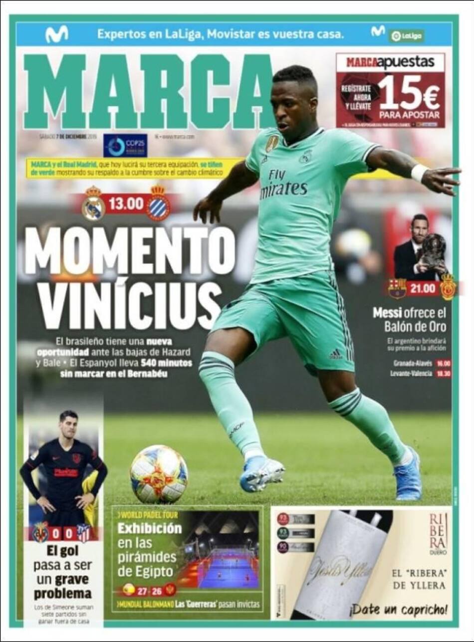 Tapas de diarios, Marca, sábado 7 de diciembre de 2019