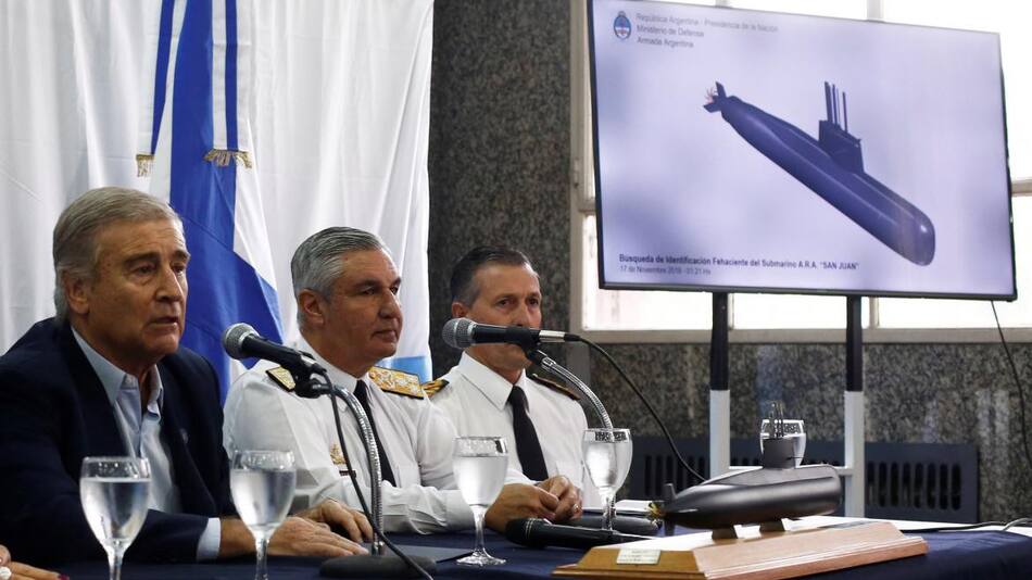 Conferencia de prensa de Aguad y la Armada Argentina tras hallazgo del ARA San Juan (Reuters)