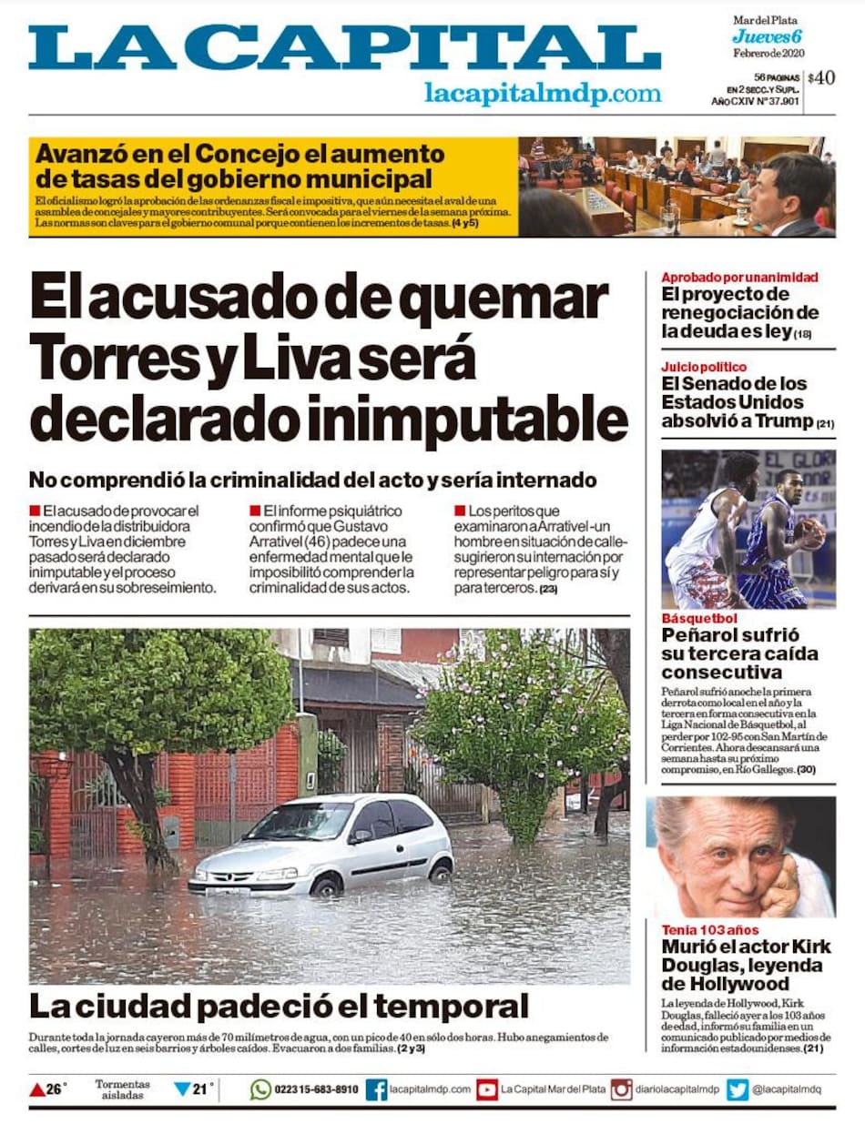 Tapas de Diarios, La Capital jueves 6 de febrero de 2020