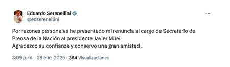 El tuit de Eduardo Serenellini