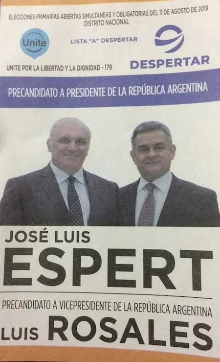 Boletas presidenciales PASO 2019 - José Luis Espert y Luis Rosales – Unite/Frente Despertar
