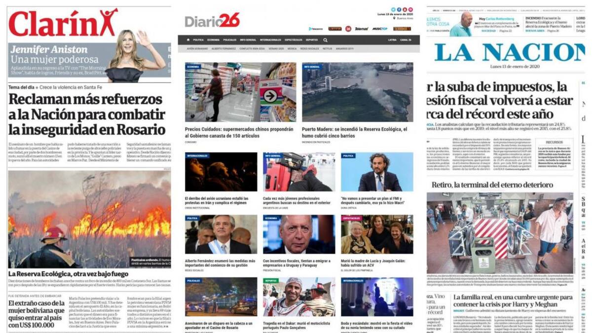 Tapas de diarios argentinos: incendio en Reserva y Precios Cuidados