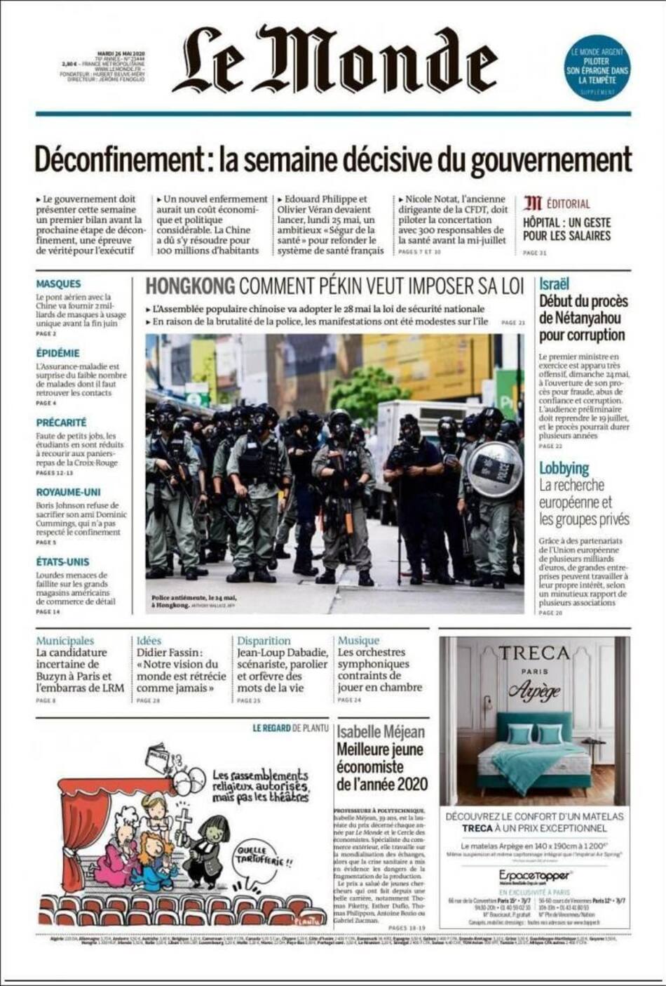 Tapas de diarios, Le Monde, martes 26 de mayo de 2020