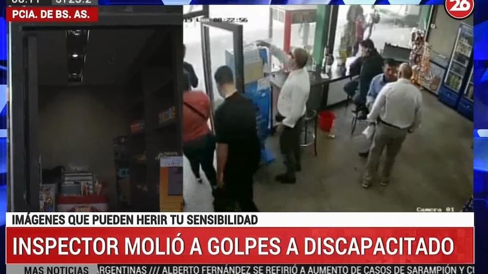 Salvaje golpiza de un inspector de colectivos a un joven discapacitado, CANAL 26