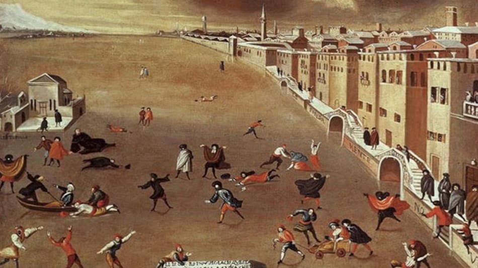 La laguna de Venecia congelada en diciembre de 1708