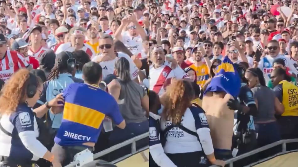 Sacaron a un hincha de Boca en medio de la tribuna de River-Monterrey. Foto: captura video.