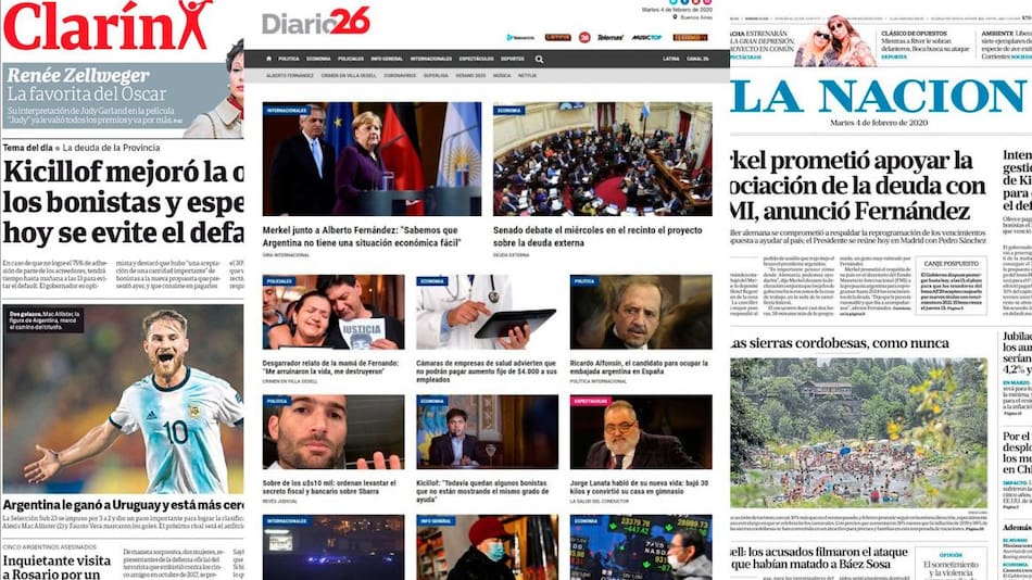 Tapas de diarios argentinos 4-2-20