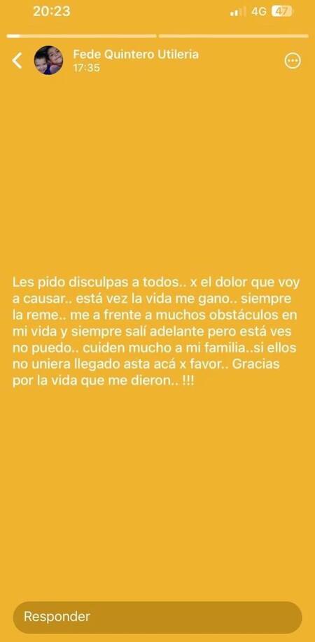 Último mensaje del utilero de Sarmiento publicado en WhatsApp