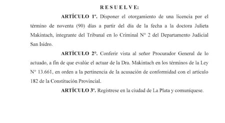 Resolución de la Corte Suprema de la provincia de Buenos Aires sobre la jueza Julieta Makintach.
