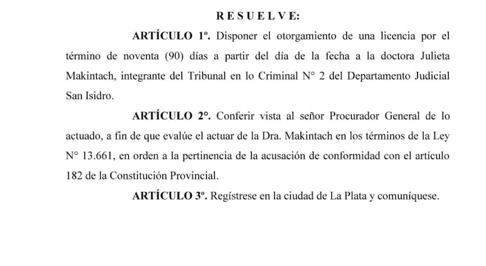 Resolución de la Corte Suprema de la provincia de Buenos Aires sobre la jueza Julieta Makintach.