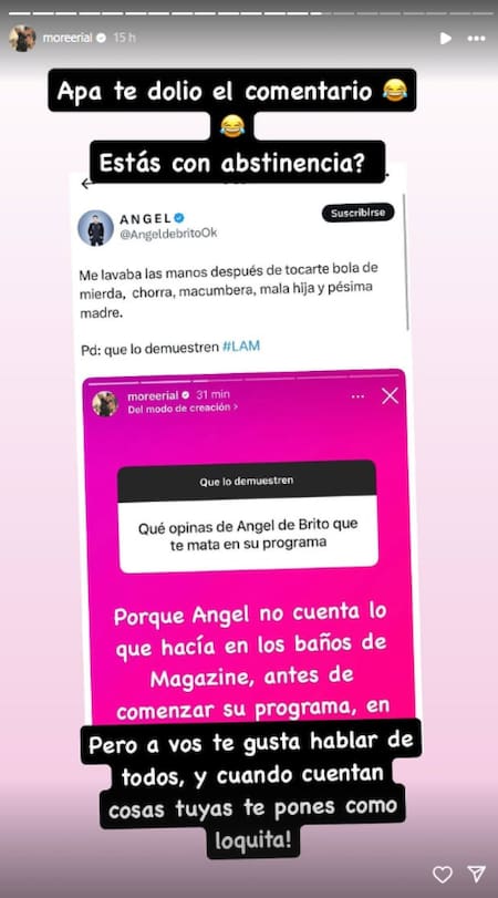 La picante respuesta de Morena Rial a Ángel de Brito. Foto: Instagram.