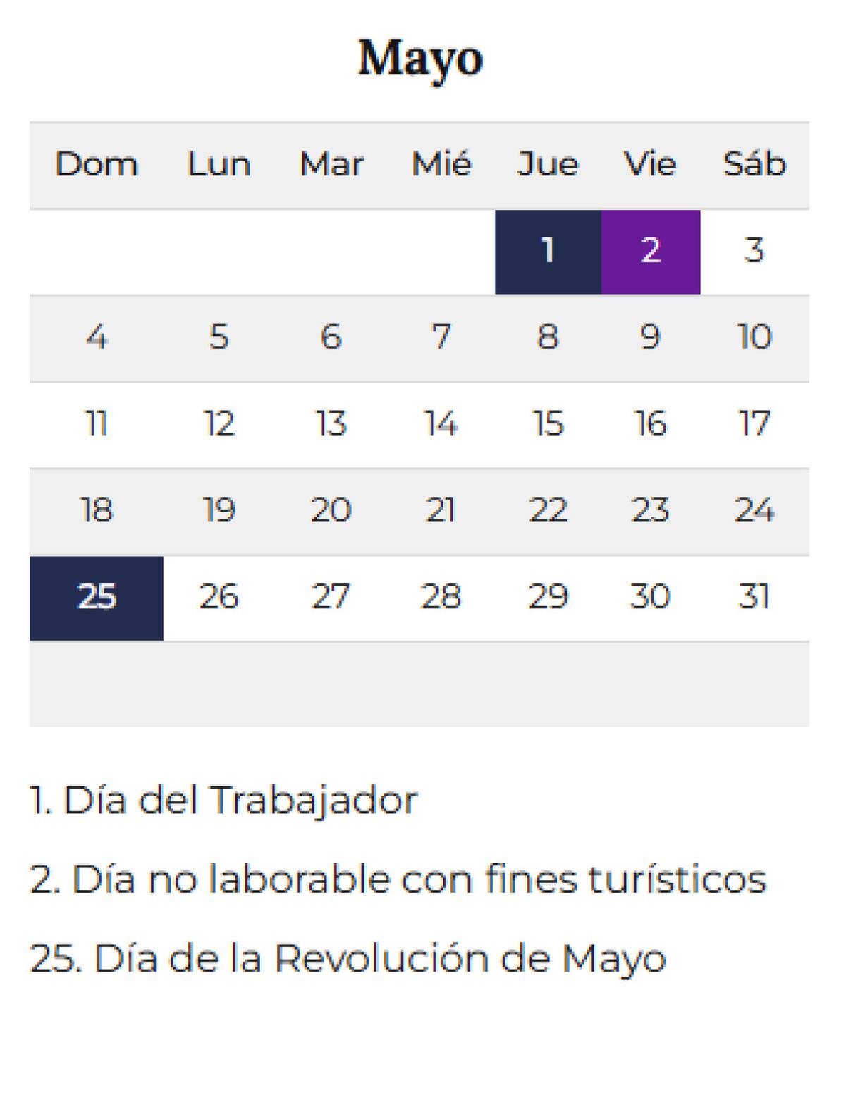 Feriados de mayo. Foto argentina.gob.ar