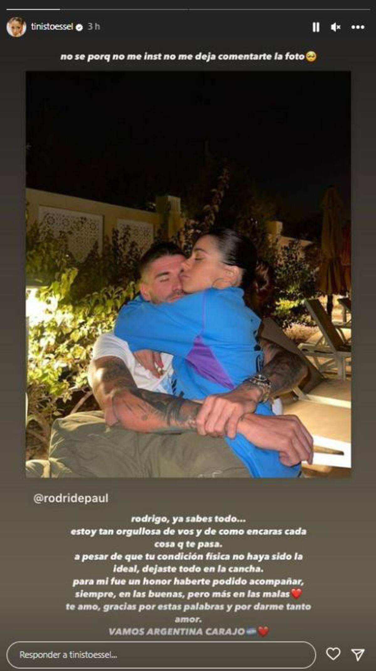 El posteo de Tini para De Paul. Foto: Instagram.