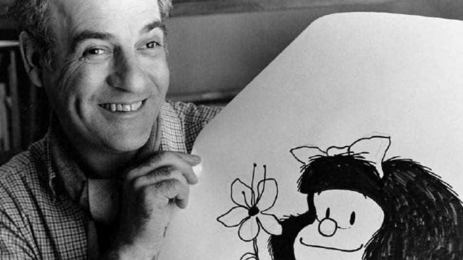 Mafalda junto a su padre artístico, Quino. Foto: Argentina.gob