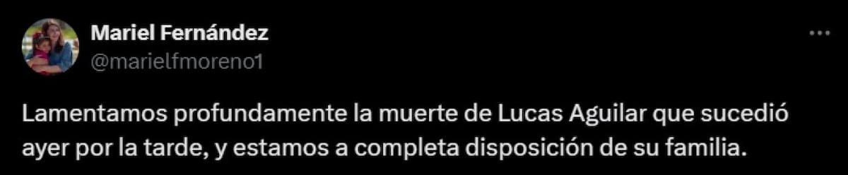 El tuit de Mariel Fernández, intendenta de Moreno.