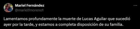 El tuit de Mariel Fernández, intendenta de Moreno.
