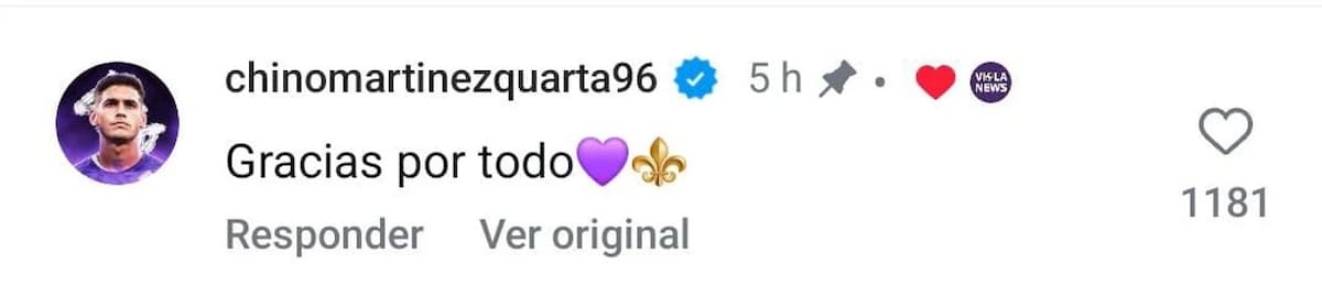Mensaje de Lucas Martínez Quarta en su despedida de la Fiorentina.