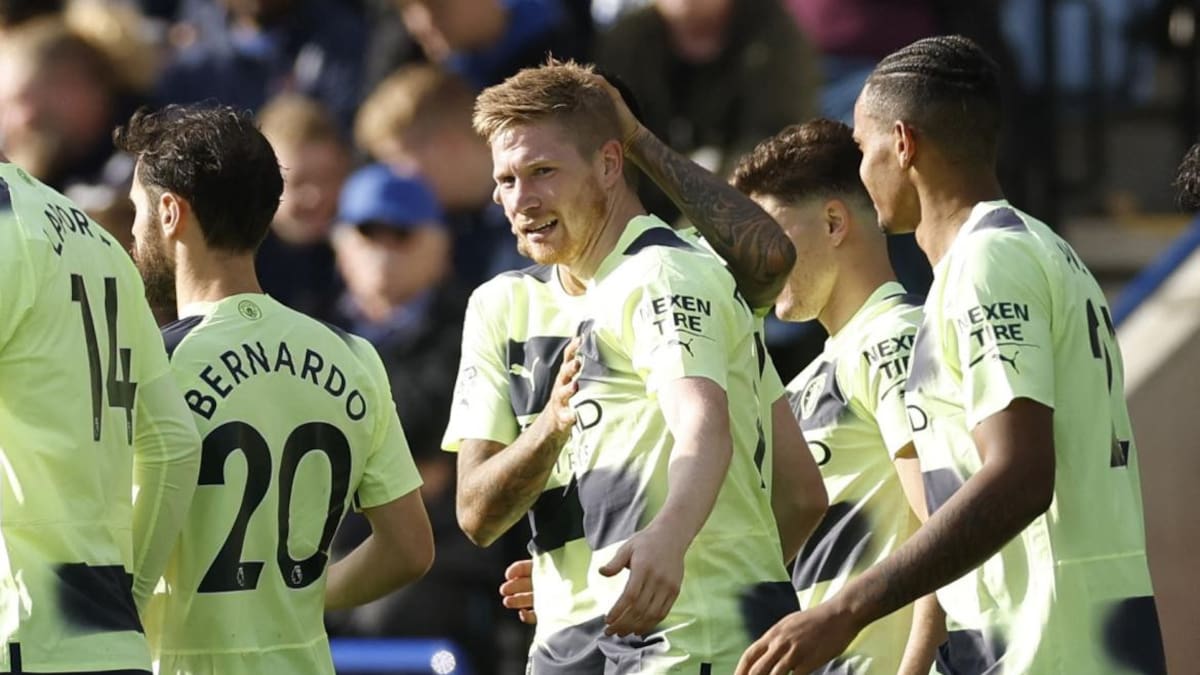 Festejo del Manchester City ante el Leicester por Premier League. Foto: REUTERS.